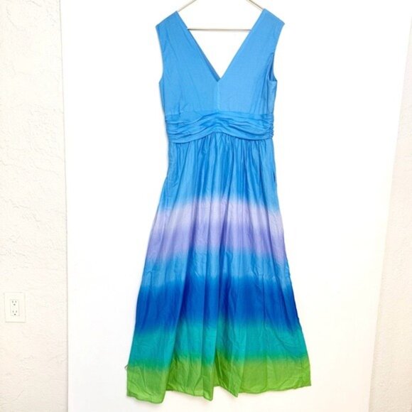 Taylor blue ombre tiedye effect plunge front maxi dress Large - Picture 5 of 12